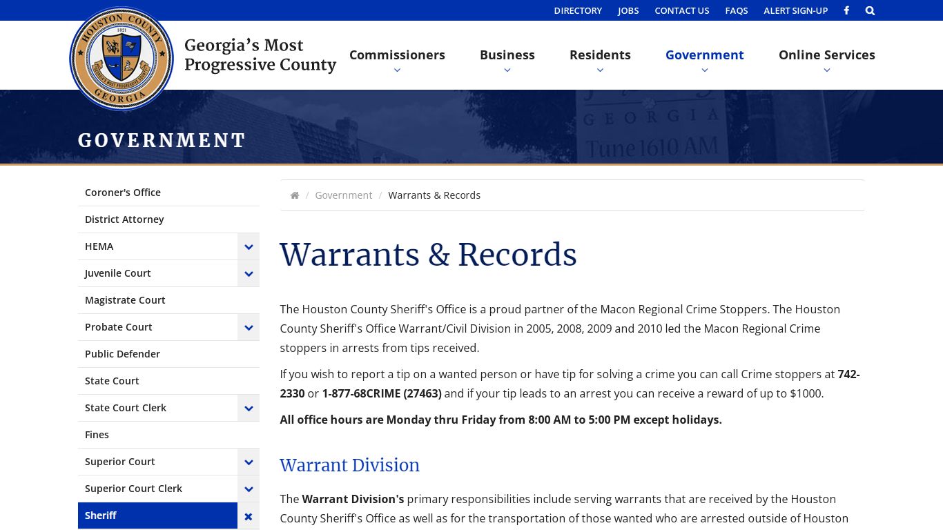 Warrants & Records - Sheriff - Houston County